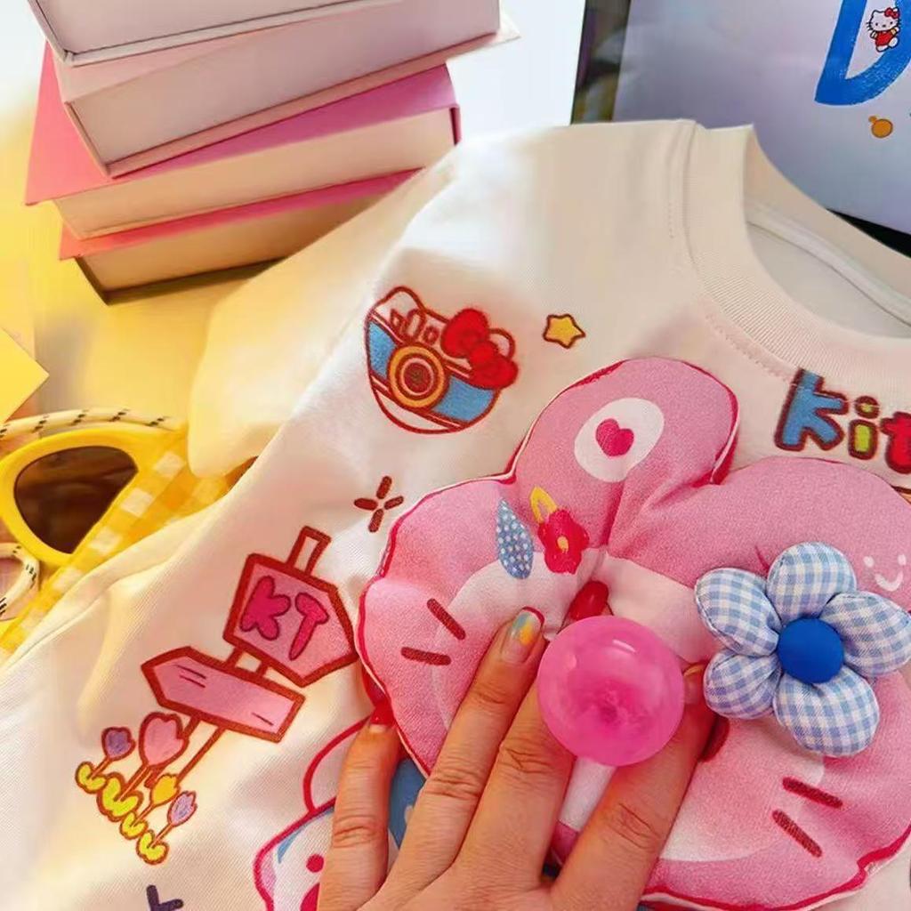 Hoạt Hình Ba Chiều Miếng Dán Áo Thun Trẻ Em Mùa Hè Cotton Nguyên Chất Phiên Bản Hàn Quốc Tay Ngắn 80-160 Kích Thước TYAJ