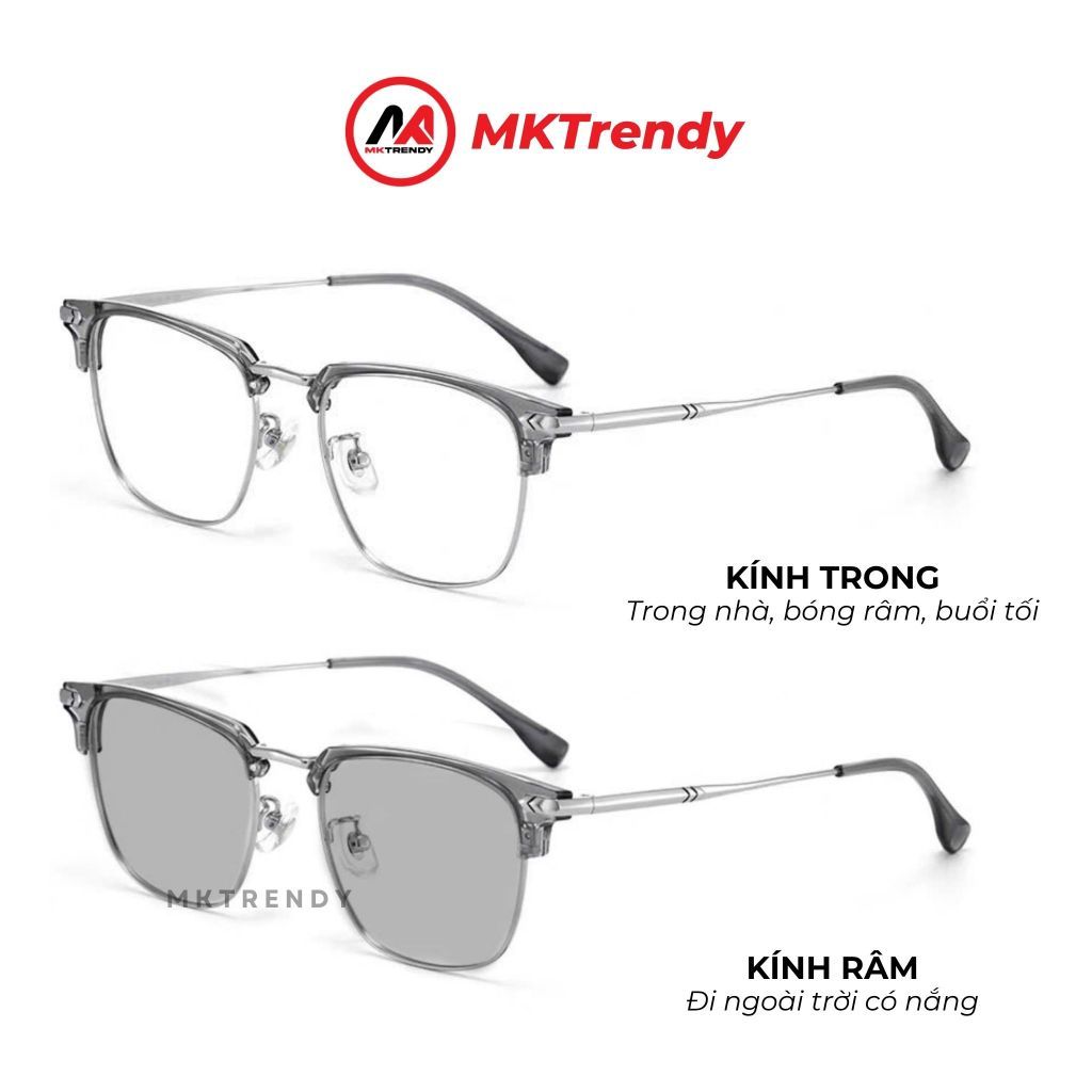 [Live x MKTRENDY] Kính đổi màu gọng kim loại nửa viền thời trang nam nữ chống ánh sáng xanh chống tia UV X19