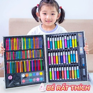 Bộ bút màu nước hộp quà tặng sang trọng, bộ dụng cụ vẽ đa dạng 150 cây cho trẻ em tiểu học, bao gồm bút chì màu và cọ