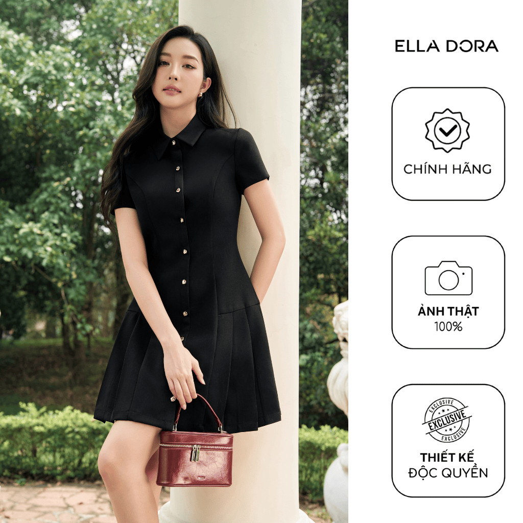 Đầm công sở nữ ELLA DORA thiết kế cổ sơ mi xếp li phong cách thanh lịch hiện đại 2 màu ĐỎ/ĐEN [D291]