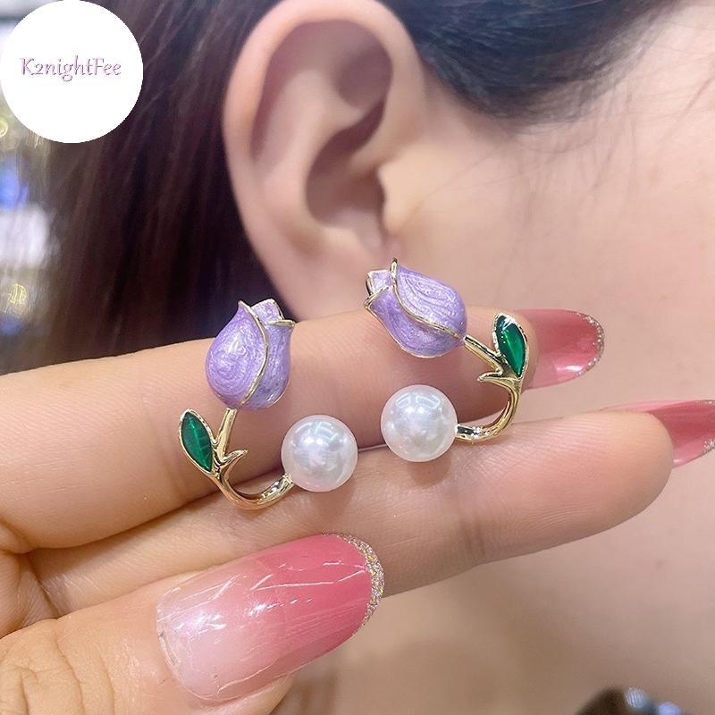 K2nightFee Bông Tai Hình Tulip Giả Ngọc Trai Cho Nữ, Two Ways to Wear, Phù Hợp Dự Tiệc & Hàng Ngày