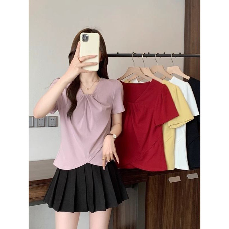 Áo thun nữ ngắn tay mùa hè, thiết kế đơn giản, trendy