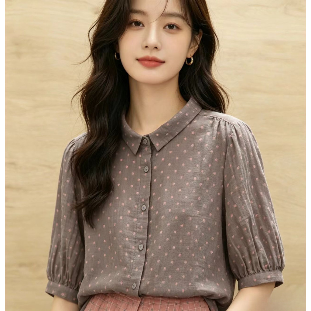 Áo sơ mi nữ cotton thoáng khí, phù hợp mặc hàng ngày mùa hè