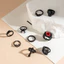 Bộ Nhẫn Halloween Gothic Nam - Mạ Hợp Kim Đen Skull Cross Spider Red Eye Design - Có Thể Điều Chỉnh Mở Phù Hợp Với Đa Năng Có Thể Xếp Chồng