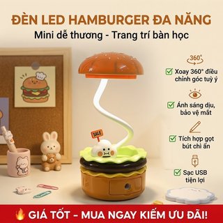 Hamburger LED Để Bàn Đèn USB Sạc 360 Xoay Đèn Ngủ Bút Chì Mài Dễ Thương Nghiên Cứu
