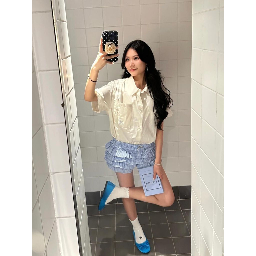 Milyfashion Quần Short Bánh Culottes Mùa Hè Kẻ Sọc Eo Nơ Nhiều Lớp