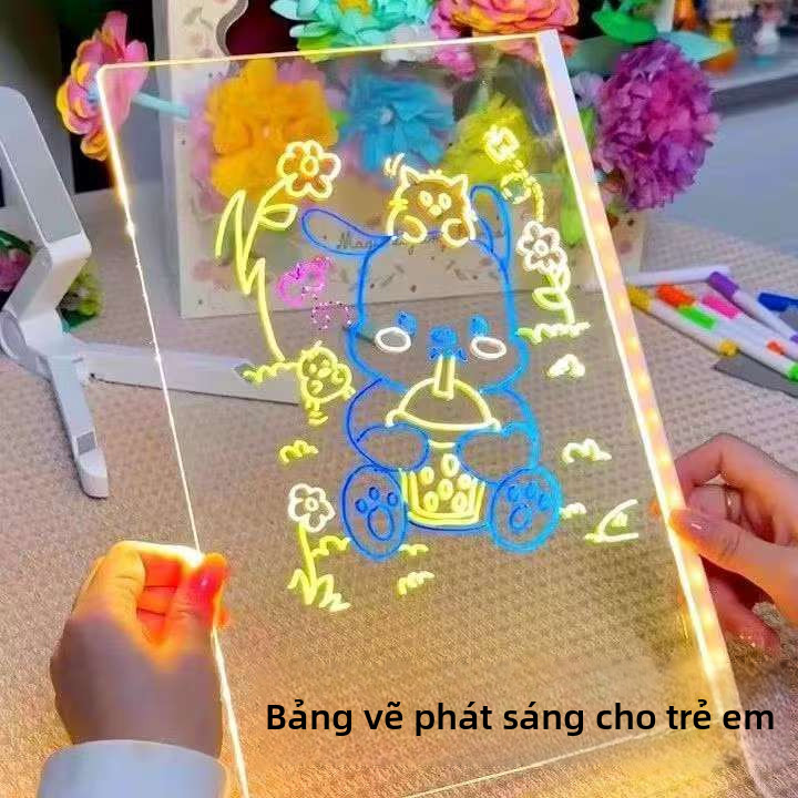 【🇻🇳Có sẵn kho】Bảng vẽ phát sáng tự làm Bảng viết tay Bảo vệ mắt trẻ em Bảng vẽ Bút miễn phí Đồ chơi xóa được