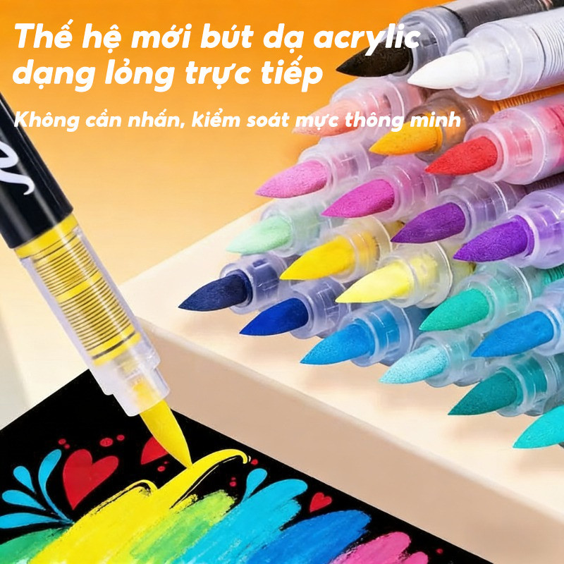 Bút acrylic marker 72/120 màu, hệ thống điều khiển mực lỏng, đầu cọ mềm, màu sắc tươi sáng, dùng trên nhiều vật liệu