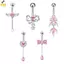 Nhẫn Rốn Hình Bướm Trái Tim từ Thép Không Gỉ và Đá Pha Lệ Hồng Zircon - Trang Sức Dành Cho Nữ