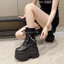 Giày Martin nữ gót cao 14cm, bốt ngắn đế dày, phong cách Punk tăng chiều cao, cosplay/triển lãm