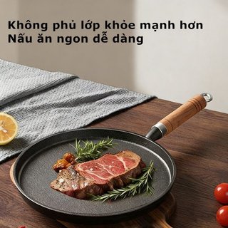 Gang Skillet Chống Dính Đế Bằng Gỗ Tay Cầm Bánh Nướng Bít Tết Chiên Chảo Cảm Ứng Lò Nướng Khí