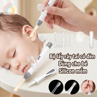 Bộ dụng cụ lấy tai LED cho bé Bộ thìa silicon có thể tái sử dụng Chất tẩy rửa mềm Chăm sóc tai trẻ em Kính lúp 8X