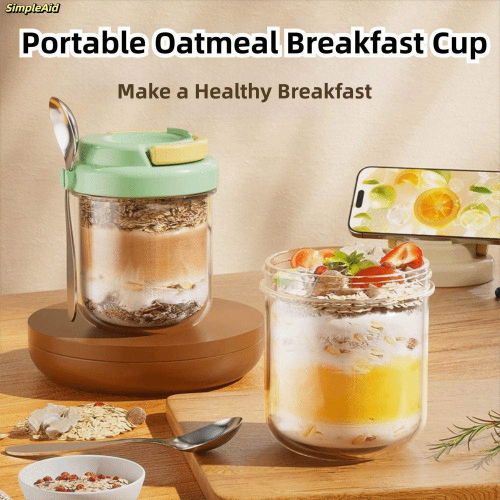 [Vận chuyển nhanh] Bát sữa chua SIMPLEAID, có nắp và thìa Cốc ăn sáng 430ML, Hộp đựng yến mạch chống rò rỉ di động Bữa sáng