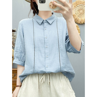 Áo sơ mi nữ cotton thiết kế nghệ thuật Pháp, phù hợp mùa hè
