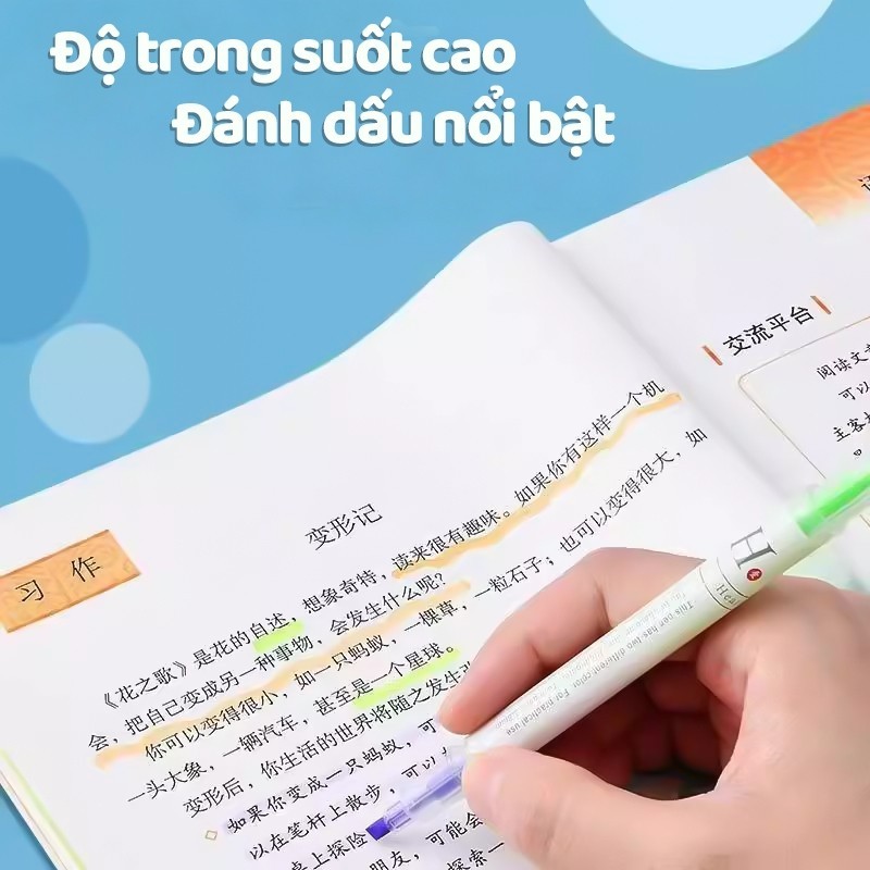 Bút Highlight 2 Đầu Dạ Quang – Bộ 6 Bút Nhớ Màu Pastel Tươi Sáng Viết Êm Đánh Dấu Cho Học Sinh