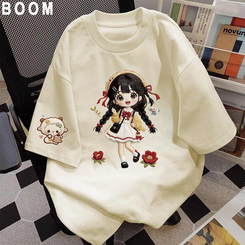 BOOM Áo thun nữ kiểu hàn quốc form rộng tay lỡ cổ tròn cotton mát - hè hot trend in cách dễ thương- Local brand B03