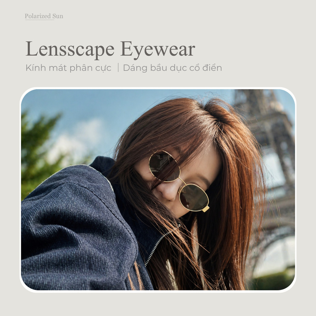 LENSSCAPE-Kính mát oval phân cực gọng kim loại | Tròng UV400 Cat.3 | Phù hợp đi nắng, dạo phố & chụp ảnh hằng ngày