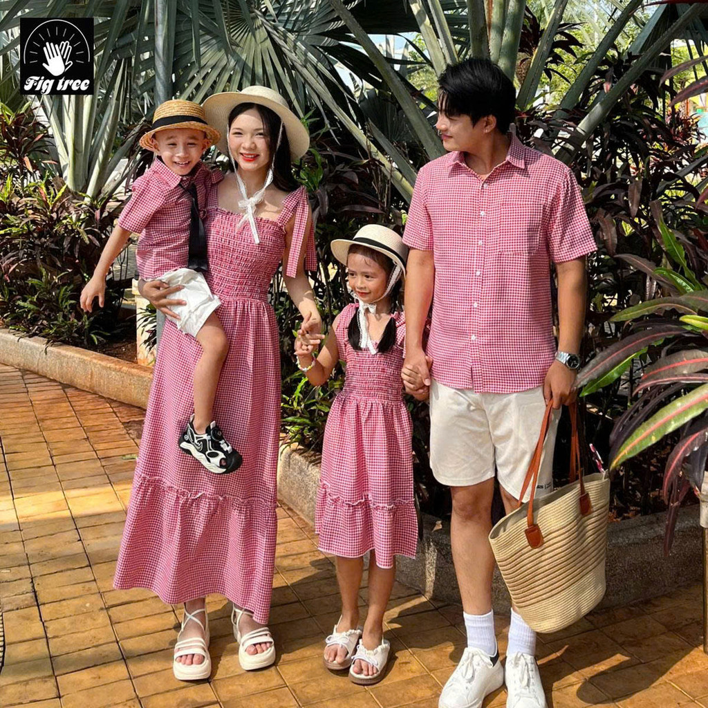 Đồ Gia Đình Fig Tree,Họa Tiết Caro Đỏ Trắng Nhí Trẻ Trung, Tươi Sáng Đi Biển, Du Lịch MS 195 New