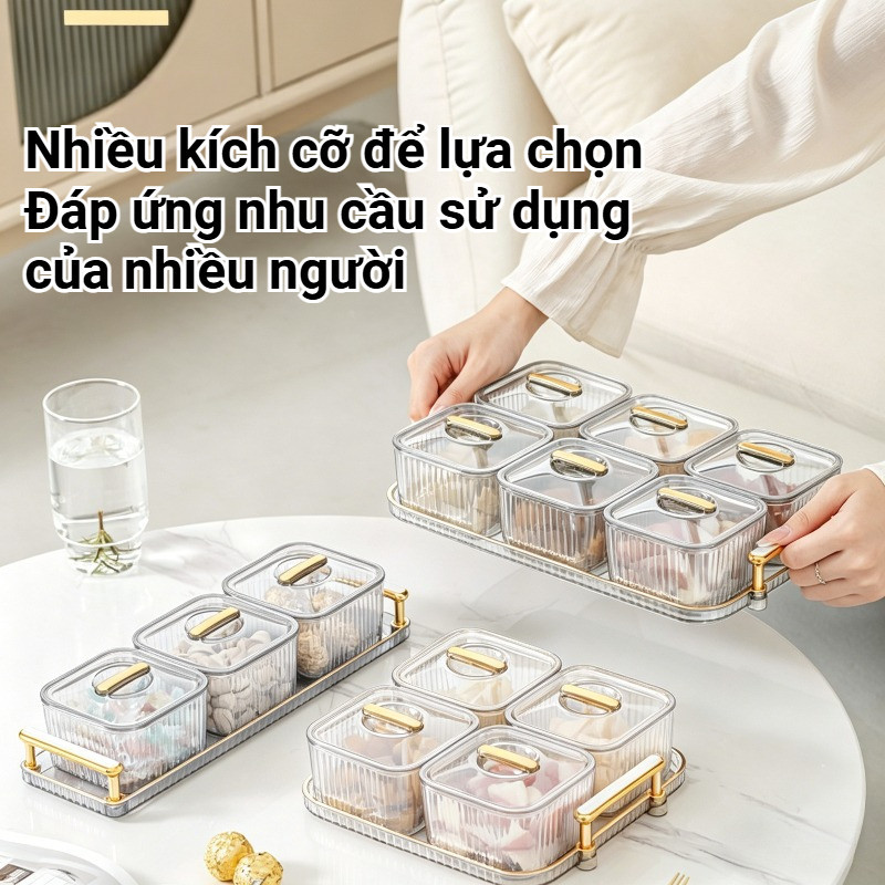 Khay đựng bánh kẹo có nắp – Phong cách sang trọng nhẹ, chia ngăn lưới, để bàn trà, kẹo, snack, cao cấp, chống bụi