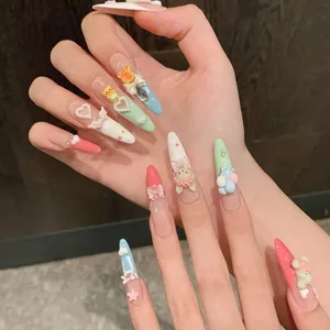 Câu Chuyện Cổ Tích Thị Trấn Phong Cách Dễ Thương Bóng Gấu Công Viên Đảng Dopamine Cô Gái Handmade Đeo Móng Tay Dài Ngọt Ngào