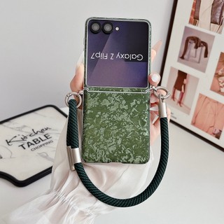 Ốp điện thoại da họa tiết vỏ sang trọng cho Samsung Galaxy Z Flip 7 FE 6 5 Flip7 Flip6 Flip5 5G Vỏ bảo vệ có dây buộc