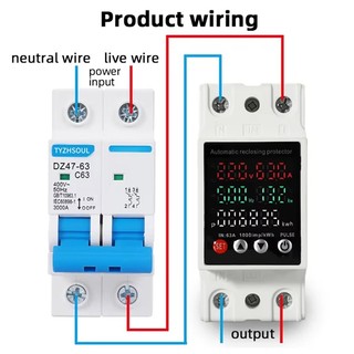 63A Din Rail Relay Bảo vệ gắn trên đường ray dưới thiết bị bảo vệ điện áp Rơle với bảo vệ quá dòng điện KWh Meter