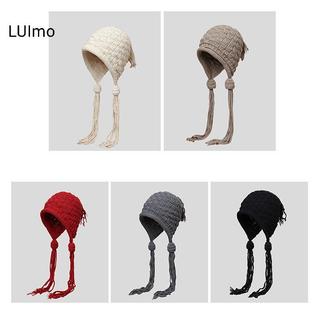 LUImo 1 Handmade Móc Màu Sợi Nón Dành Cho Nữ Thời Trang Mùa Đông Nitted Beanie Cap Earflap sel Pompom Hat SBS