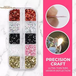 TRTR 12 Hộp Móng Tay Lấp Lánh Kim Sa Lấp Lánh Ngôi Sao Trái Tim Phối Hình Lấp Lánh Làm Móng Tay Phụ Kiện Cho DIY Nail Art Salon Sử Dụng VN