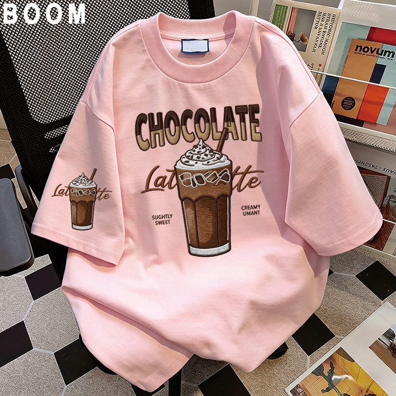 BOOM Áo thun nữ kiểu hàn quốc form rộng tay lỡ cổ tròn cotton Mát-Hè hot trend in cách dễ thương Áo phông form vừaV22