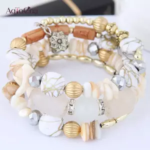 Vòng tay quấn hạt quyến rũ AqToCna Bohemian, pha lê cổ điển, ngọc lam và mã não Vòng tay nhiều lớp đính cườm / vòng tay AqToCna