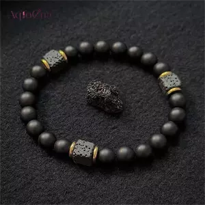 AqToCna Co Giãn Có Thể Điều Chỉnh Vòng Tay Nam 8 Mm Onyx & Lava Đá Hạt Vòng Tay Cho Nam Hạt Vòng Tay Quyến Rũ Với Dây Đàn Hồi AqToCna