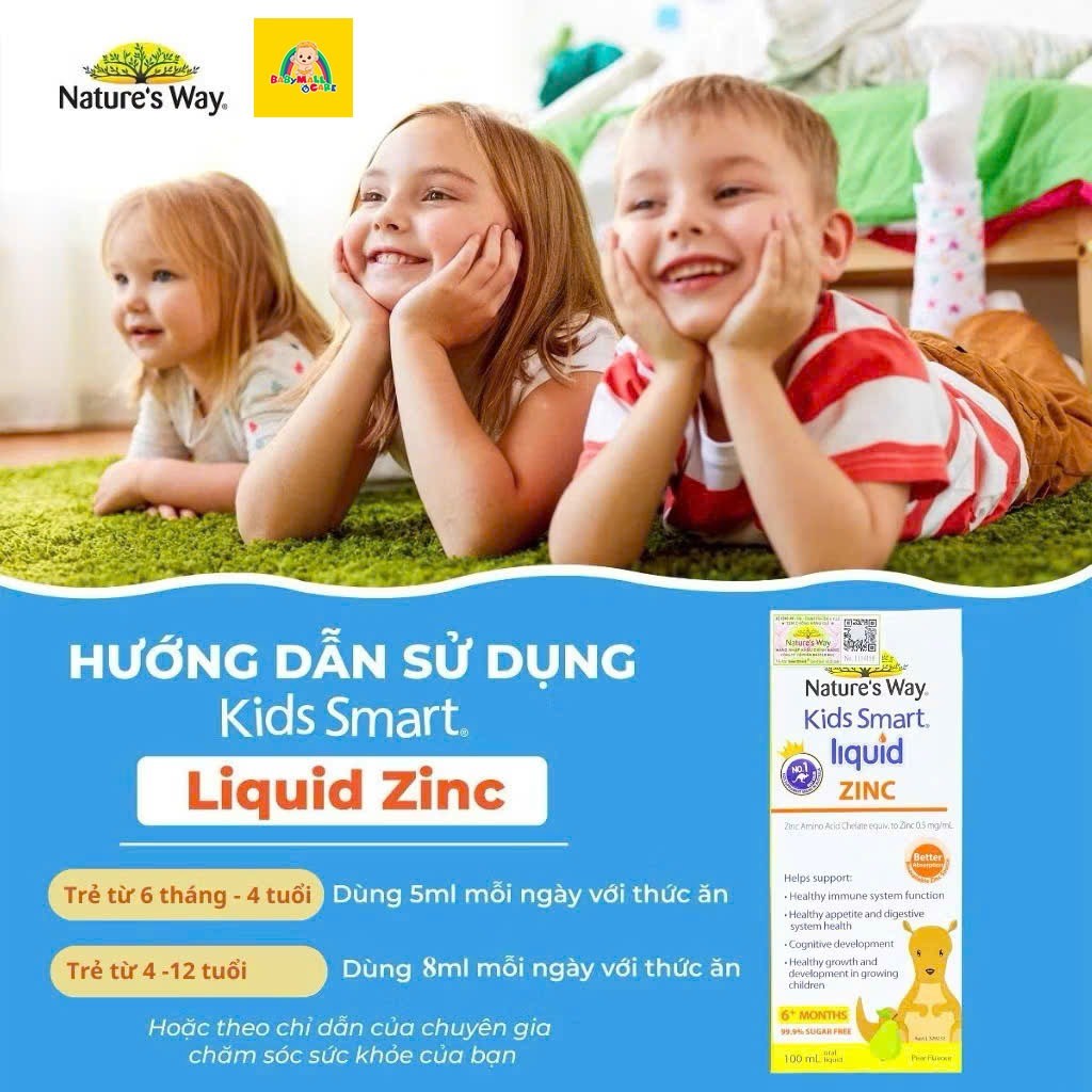 Siro Bổ Sung Kẽm Nature's Way Kids Smart Liquid Zinc Hỗ Trợ Đề Kháng Cho Bé 100ml | Babymall & Care