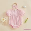 Bộ đồ liền thân cho bé gái sơ sinh Puff tay ngắn Ruffle Trim Trang trí áo liền quần họa tiết Jacquard với bộ băng đô
