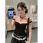 Phong cách phương Tây ngọt ngào phù hợp với phong cách Hàn Quốc Slimer Look Ngắn khâu ren Áo yếm nữ Slim-fit Áo không tay dáng rộng