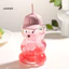 Cốc thủy tinh hình gấu có nắp ống hút 600ml – Cốc Sippy tái sử dụng cho cà phê đá, nước ép, trà sữa; an toàn máy rửa chén, nắp gấu dễ thương