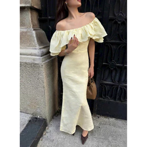 Đầm vàng bèo tầng trễ vai dáng body đuôi cá slay, cá tính MyaHouse
