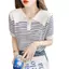 Áo thun ngắn tay bằng lụa băng nữ mùa hè phong cách hải quân polo ve áo len sọc thiết kế rộng rãi Niche Top