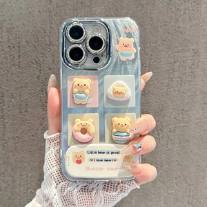 Ốp lưng điện thoại dễ thương kèm giá đỡ gương gấu 3D, phù hợp với iPhone16 15 14 13 12 11Pro Max 7 8Plus X XS BFJKYS049
