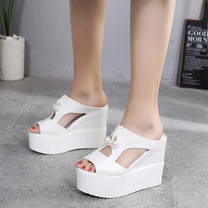 Mùa Hè Nêm Gót Dày Cá Miệng Dép Nữ Bên Trong Tăng Chiều Cao Bên Ngoài Mặc Flip-Flops 11cm Cao Gót R