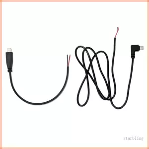 Ngôi Sao 90 Độ Thẳng Đầu USB C Đến 2 Pin Trần Dây Mở Cấp Dây Nguồn Loại C Nam Cắm Pigtail Cáp Nối Dài 22AWG