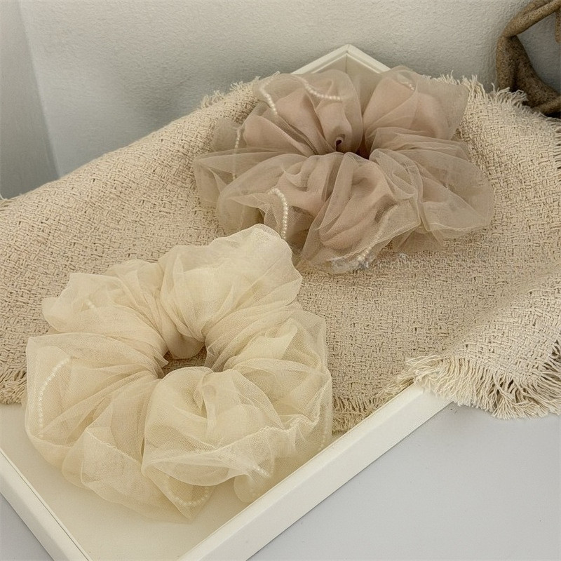 Hululu / Ngọc Trai Màu Khỏa Thân Sang Trọng Trong Suốt Sợi Scrunchy Dây Buộc Tóc Thời Trang Cao Cấp Dây Buộc Tóc Đuôi Ngựa Dây Buộc Đầu Hoa