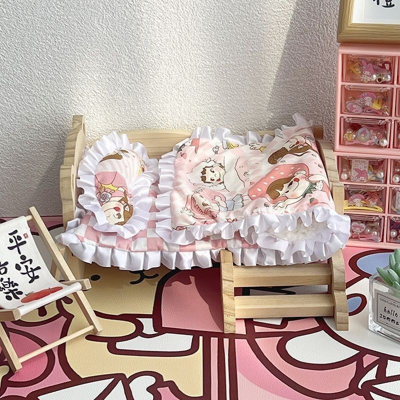 20cm Cotton Búp Bê Ngủ Bộ Ba Mảnh 40cm Búp Bê Công Chúa Búp Bê Giường Nhỏ Chăn Gối Chơi Nhà