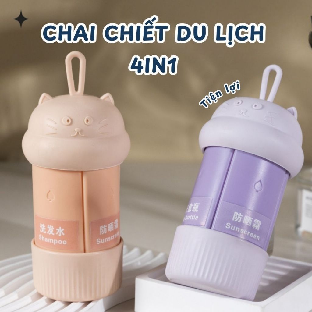 Bộ Chai Chiết Mỹ Phẩm Du Lịch 4in1 60ml HomeMate – Bình Đựng Dầu Gội, Sữa Tắm Silicone Chống Rò Rỉ Tiện Lợi