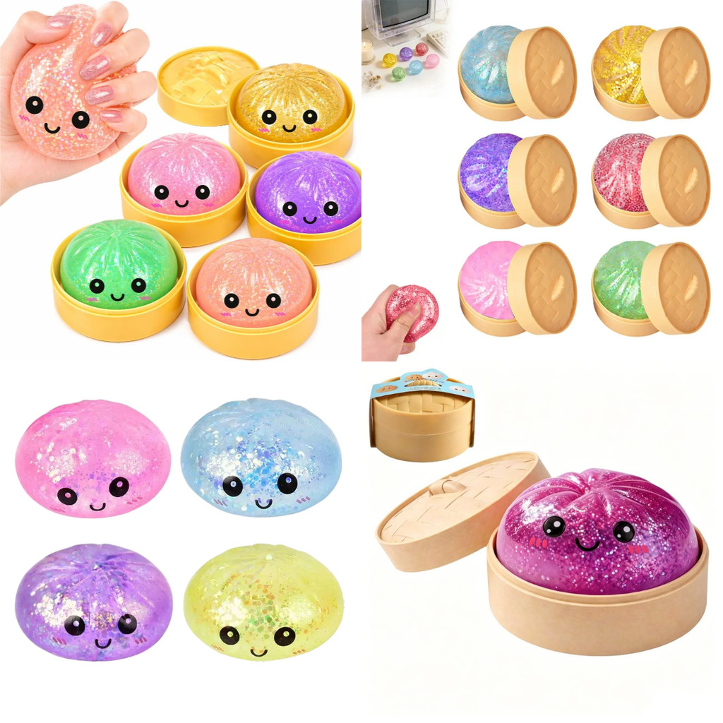 Siopao Đồ Chơi Cầu Vồng Lấp Lánh Bánh Bao Squishy Slime Di Động Fidget Giảm Căng Thẳng Đồ Chơi Quà Tặng