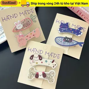 SUNKISSD Kẹp Tóc Kim Sa Lấp Lánh, Xương Chó Mèo Cá Nhỏ Hoạt Hình Kẹp Tóc, Thời Trang Sáng Bóng Ngọt Ngào Nổ Bên Kẹp Dành Cho Nữ Cô Gái