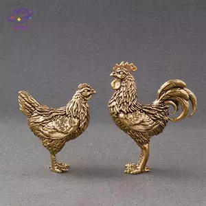 HFTOY 1 / 2 Đồ trang trí thu nhỏ Gà trống và gà mái bằng đồng nguyên khối Tượng nhỏ Đồ trang trí máy tính để bàn văn phòng Đồ trang trí trà Đồ thủ công cho thú cưng ~