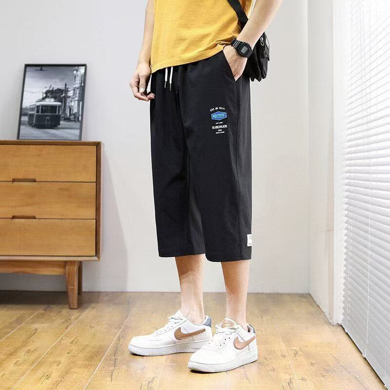 Thường Ngày Băng Lụa Crop Quần Mùa Hè Dạo Phố Rời Thẳng Thể Thao Quần Short Mỏng Mặc Ngoài Nam Hợp Thời Trang UZZ6