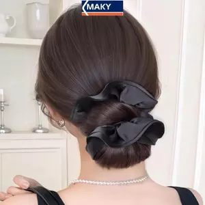 Maky Tóc Bun Móng Vuốt với Dây Tóc Tự Nhiên - Phụ Kiện Tóc Lông Nâu