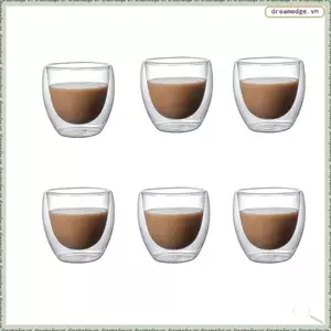 6 Chiếc Cốc Cà Phê Thủy Tinh Tường Đôi Trong Suốt Bộ Cốc Cách Nhiệt Cho Thanh Trà Sữa Nước Espresso Shot Glass 80ml,