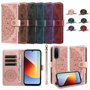Ốp Lưng Cho Redmi A7 Pro Dập Nổi Mandala Da Khe Cắm Thẻ Dây Đeo Tay Dây Dài Chống Rơi Vỏ Điện Thoại